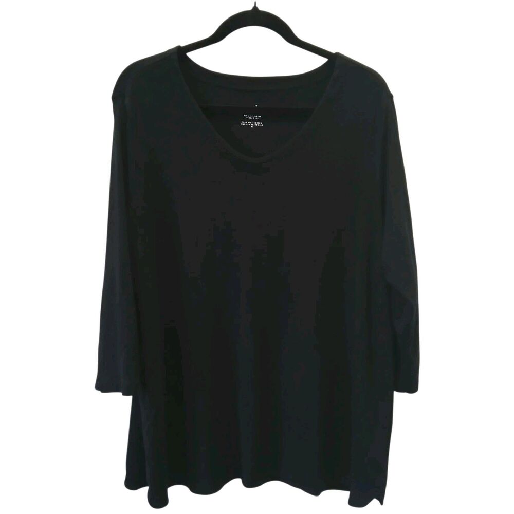 J Jill Perfect Pima Womens XL Black V Neck Tunic Long Sleeve Top Closet Staple